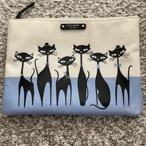 Kate Spade Black and Blue Cat Design Pouch